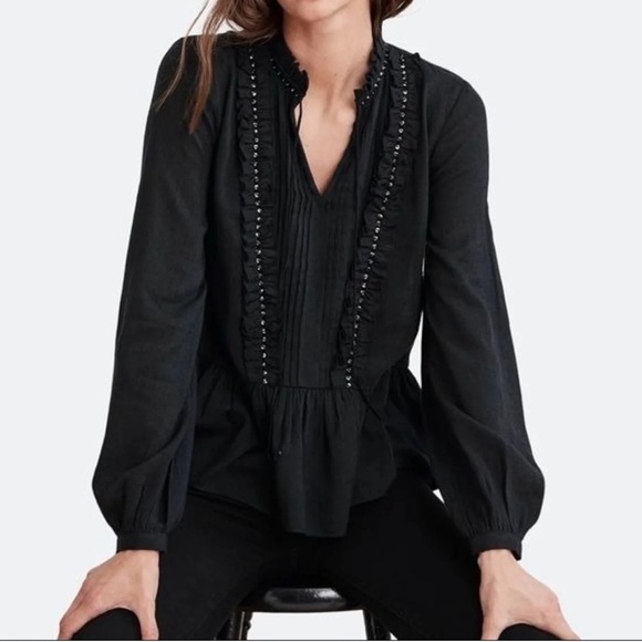 Velvet by Graham & Spencer Tops - NWT Velvet by Graham & Spencer Black Ruffled Popover Boho Blouse Size Large